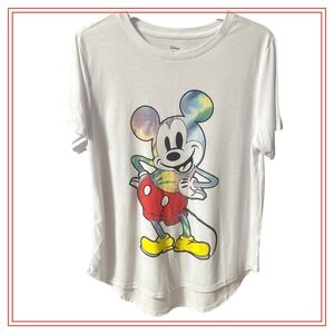 Disney Mickey Mouse Tie Dye Graphic T-Shirt White XL Short Sleeve Curved Hem